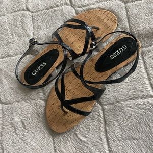 Guess black sandals with cork bottom